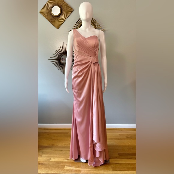 Hebeos - Dusty Rose Sheath/Column Ruched One-Shoulder Sleeveless Dress - Picture 1 of 12